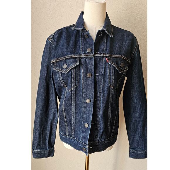 Levi's Red Tab Long Sleeve Trucker Denim Jacket Dark‎ Blue Women's Size S - Picture 3 of 12